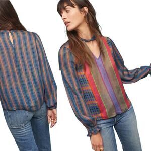 Bl-nk Conditions Apply by Anthropologie Retro Geo Stripe Peasant Blouse Size XS